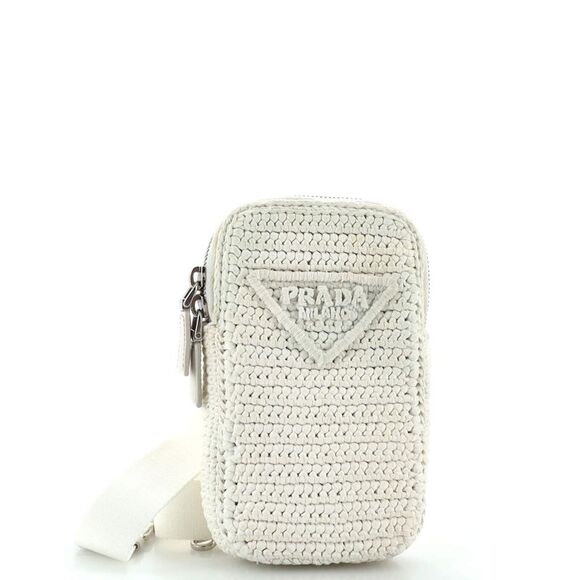 Prada Handbags - Prada Zip Phone Holder Crossbody Bag Raffia White